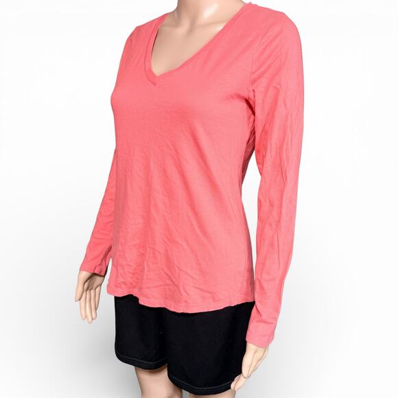 Old Navy Womens T Shirt Top Relaxed Long Sleeve Pullover V Neck Coral Pink Small - Picture 5 of 9